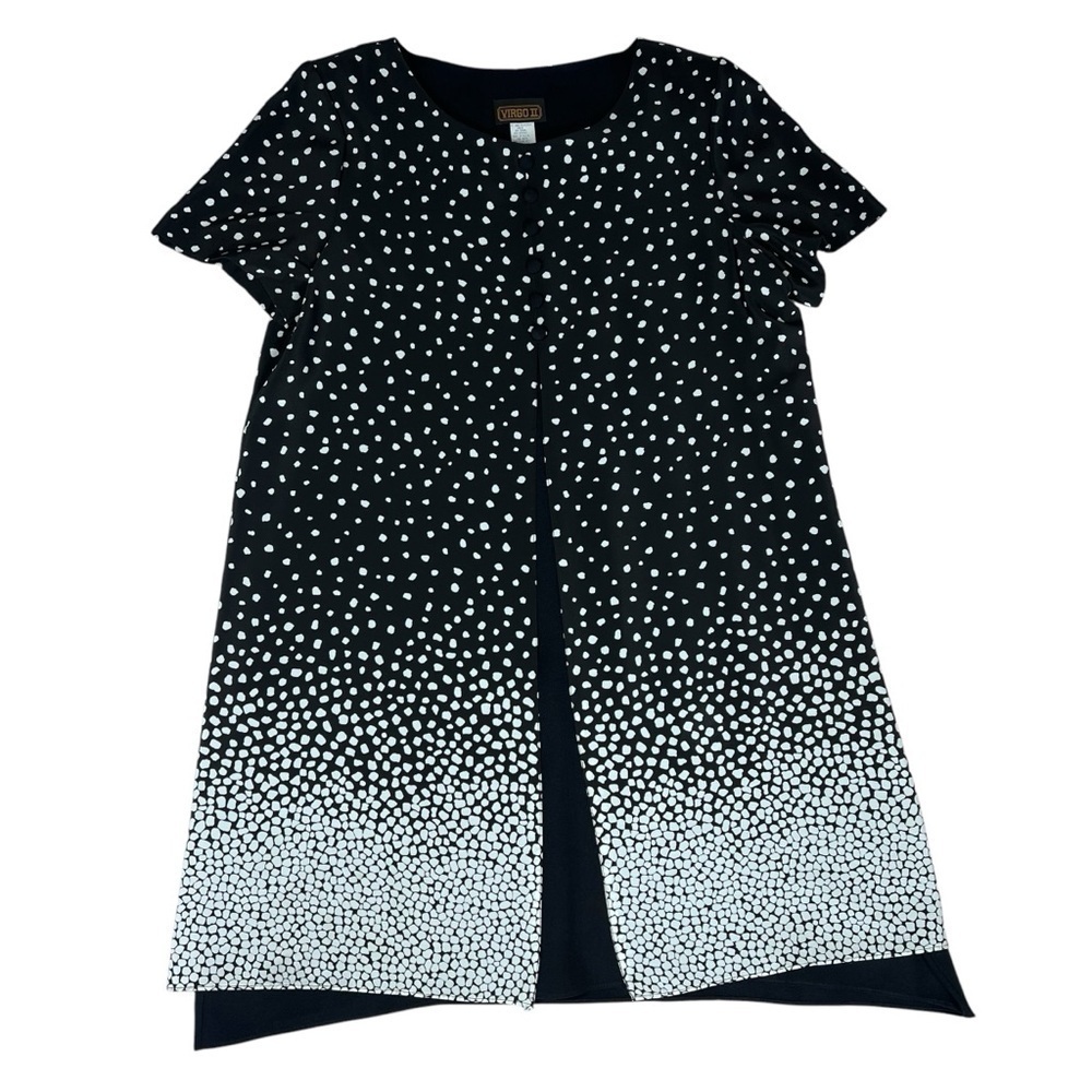 VTG VIRGO II Black White Polka Dot Overlay Short Sleeve Dress Women's Size 16